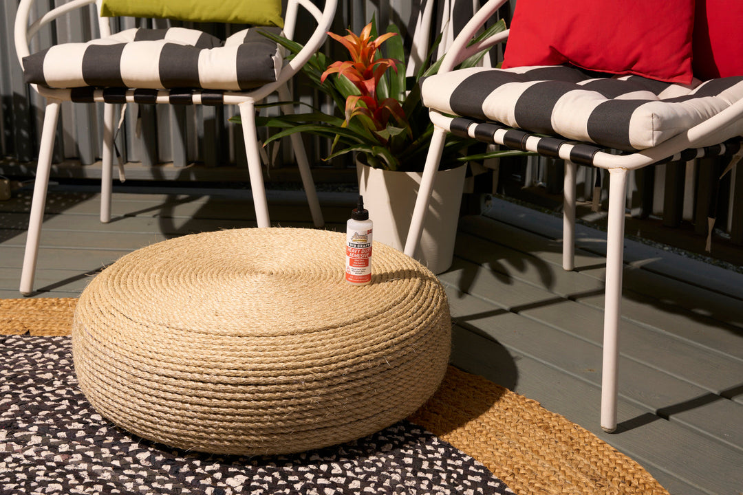 DIY Jute Rope Ottoman Tutorial with Heavy-Duty Adhesive
