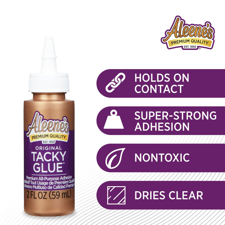 Picture of 15600 Aleenes Original Tacky Glue 2 fl. oz. with list of 4 features of glue